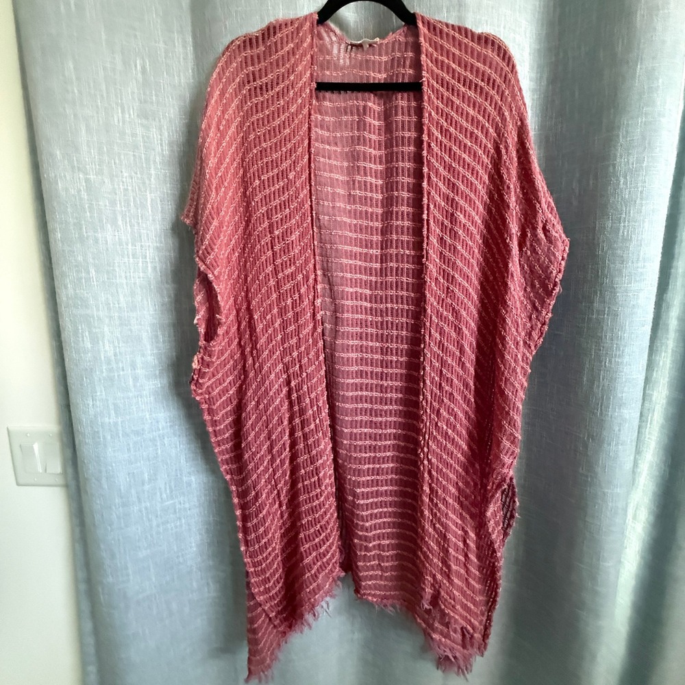 Free People One Size Cabana Woven Kimono Burgundy Coverup Open Sweater Boho